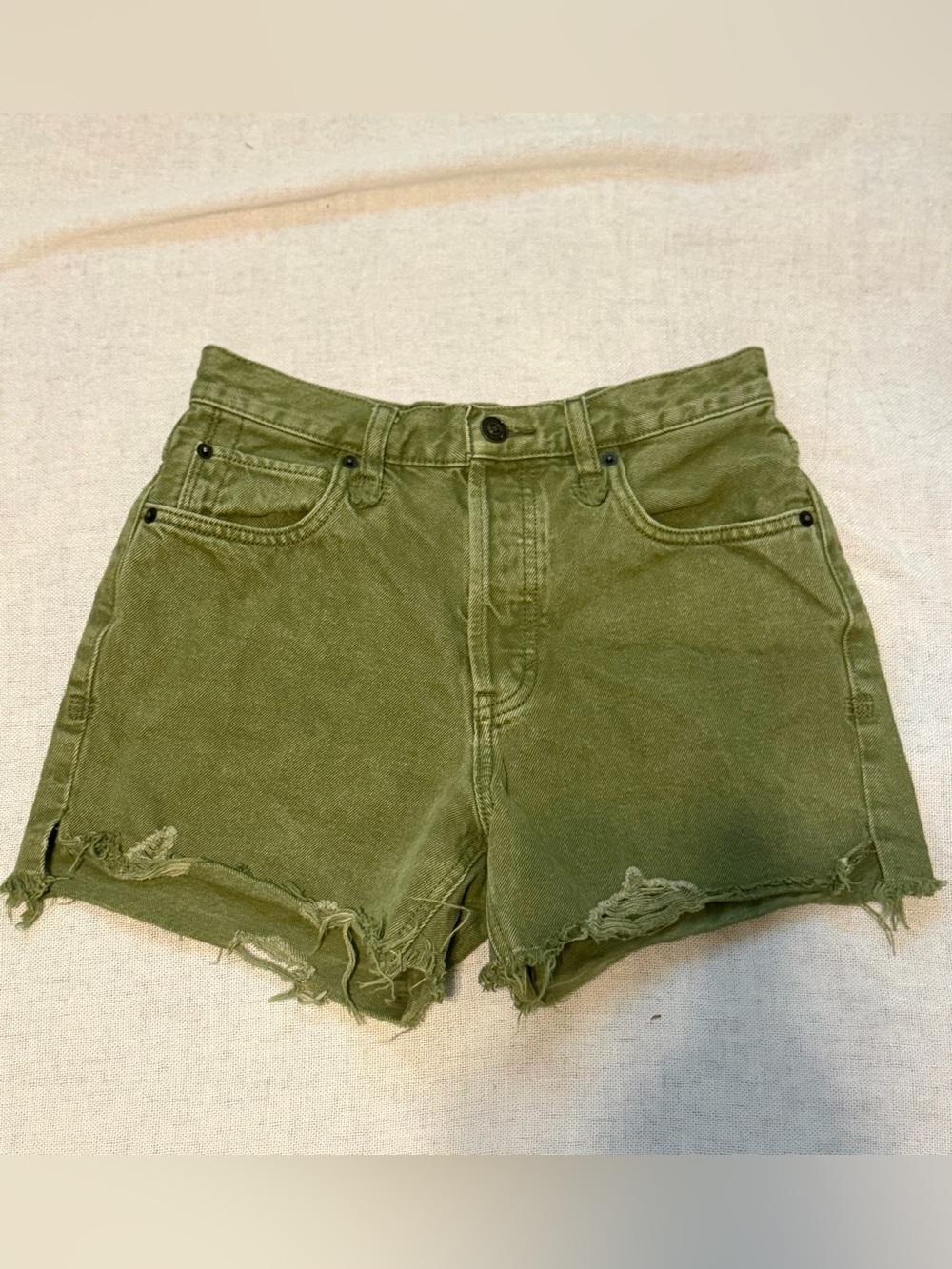 We The Free Olive Green High-Rise Distressed Jean Shorts